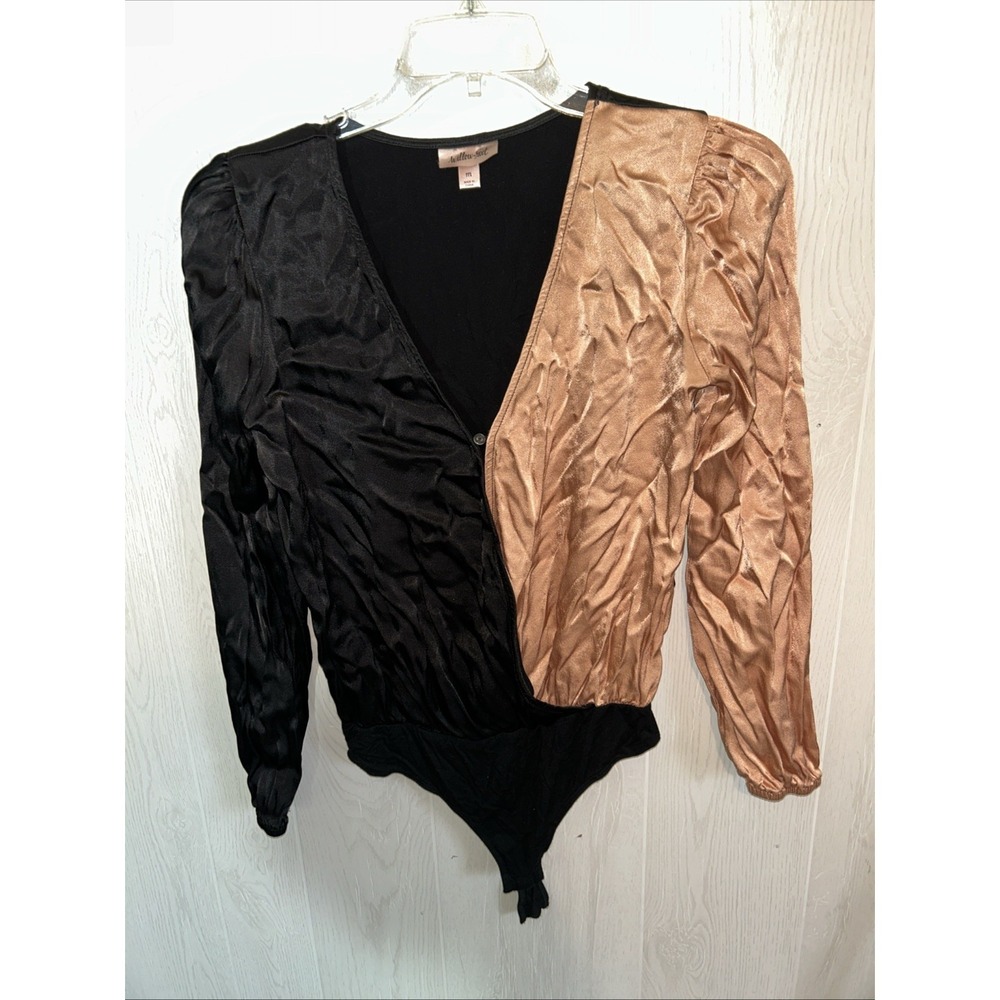 Willow Root Medium Gold & Black Satin Type Body Suit Blouse